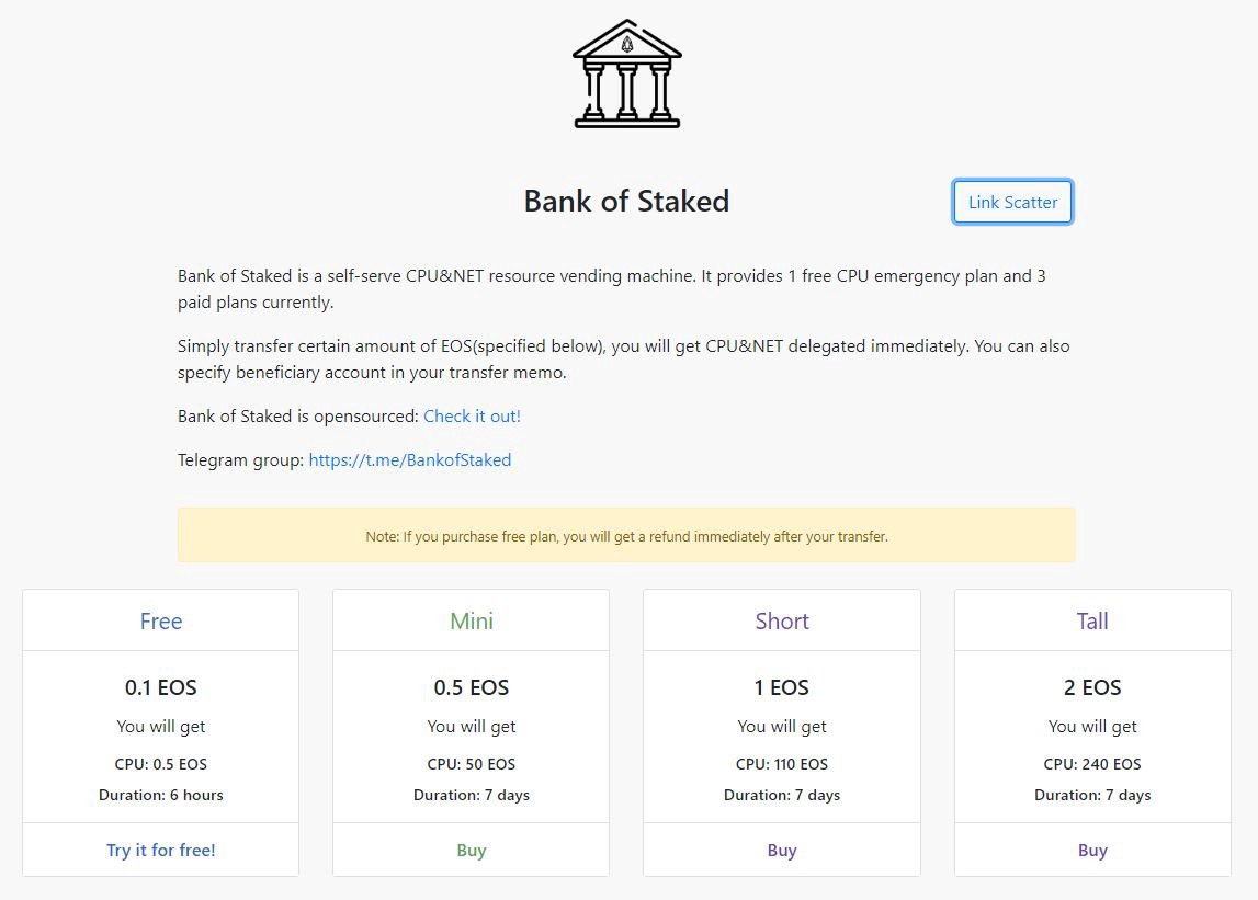 Bank of staked eos